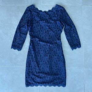 Diane Von Furstenberg Blue V-Neck Bodycon Mini Dress